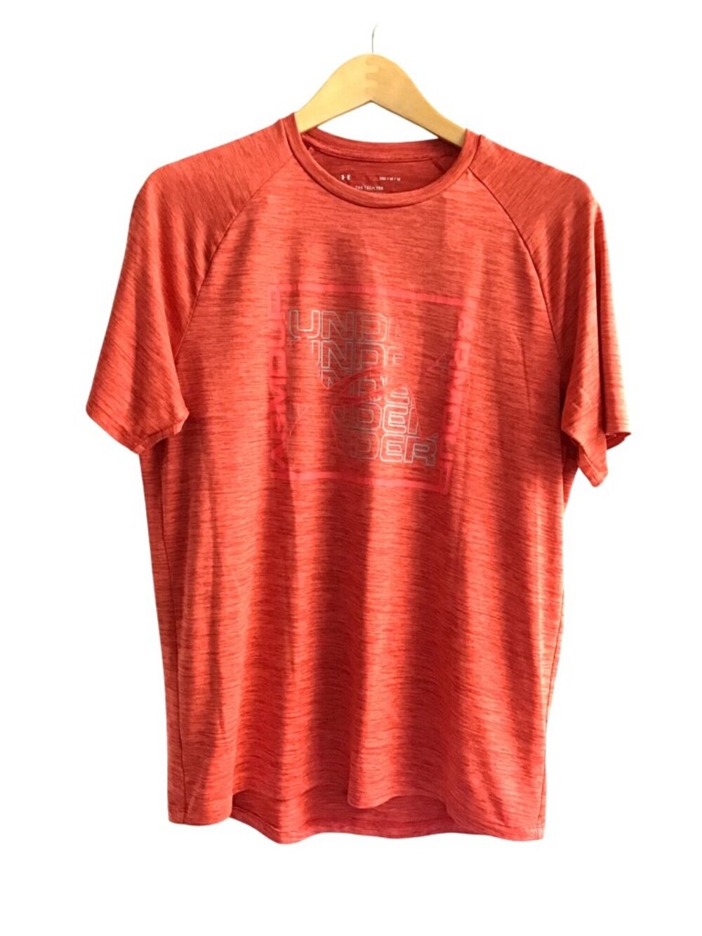 Under Armour Mens Tech Tee Shirt Raglan Sleeves Medium Red Heather Athletic